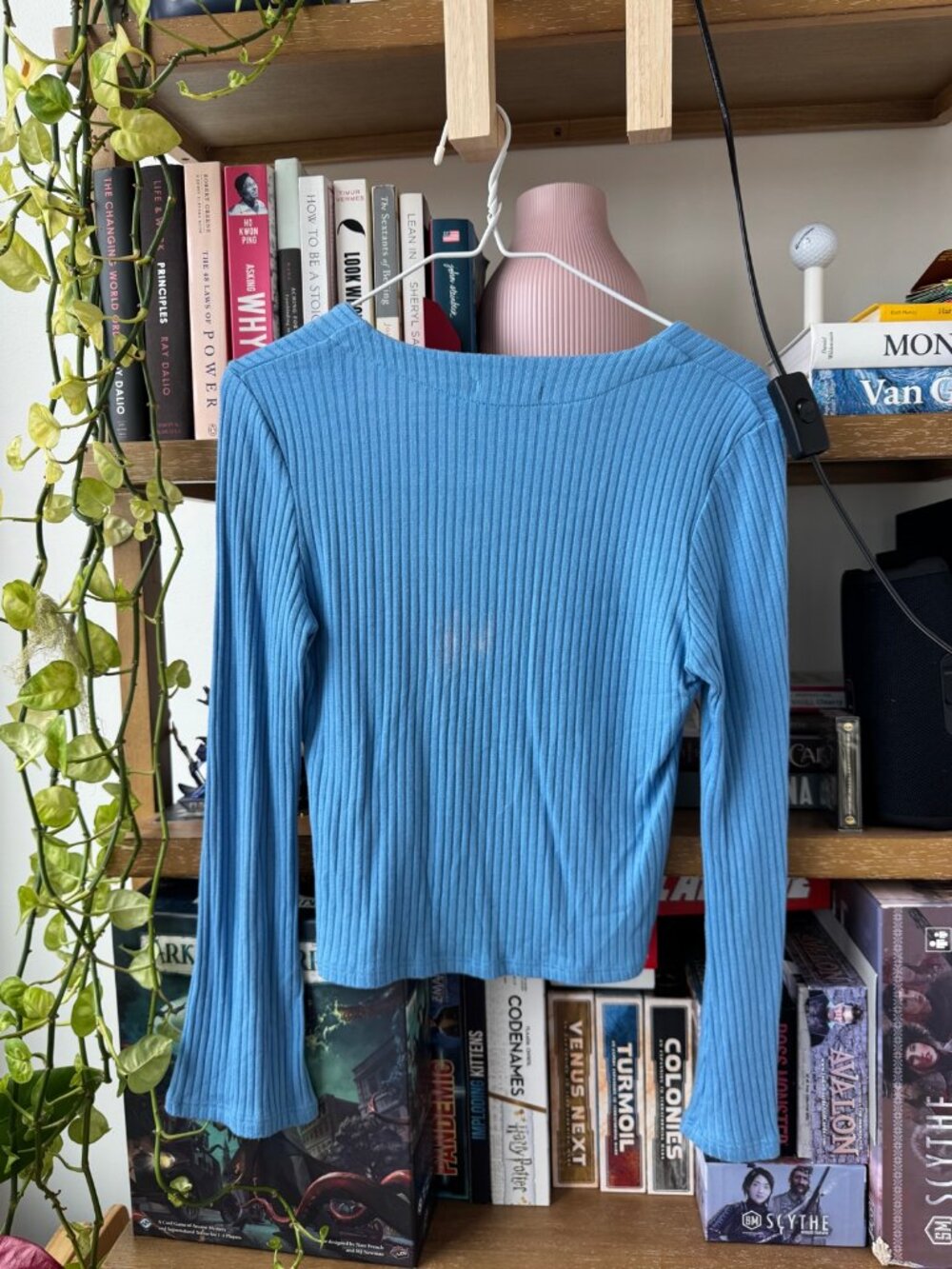Reformation Light Blue Ribbed Button Front Cardigan - Picture 3 of 3